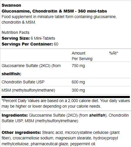 Glucosamina, Condroitina & MSM | Mini compresse - 360 compresse