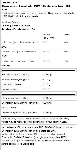 Glucosamina Condroitina MSM | Con Acido Ialuronico - 150 capsule