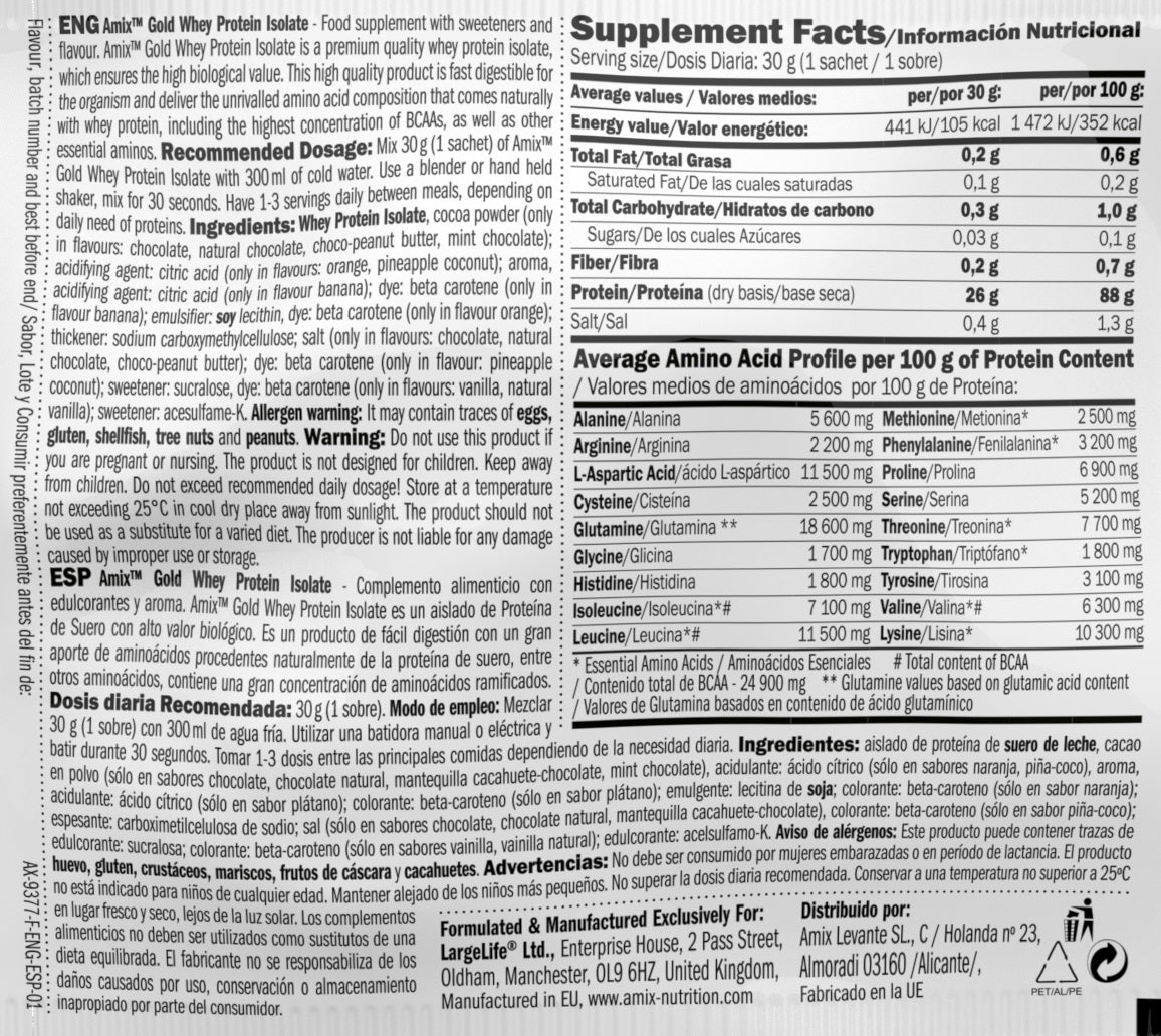Proteine isolate del siero del latte Gold/30 g