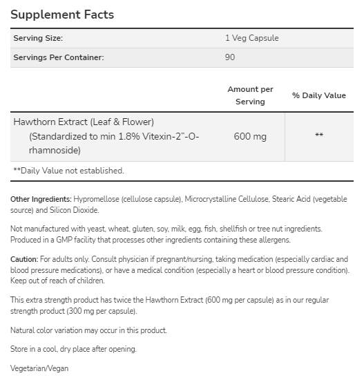 Estratto di biancospino 600 mg | Forza extra - 90 capsule