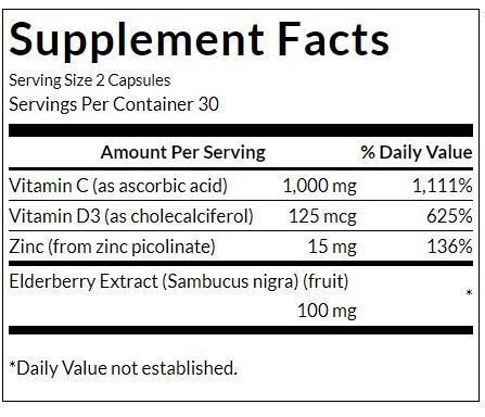 Difesa immunitaria definitiva ad alta potenza con C, D, Zinco & Sambuco - 60 capsule