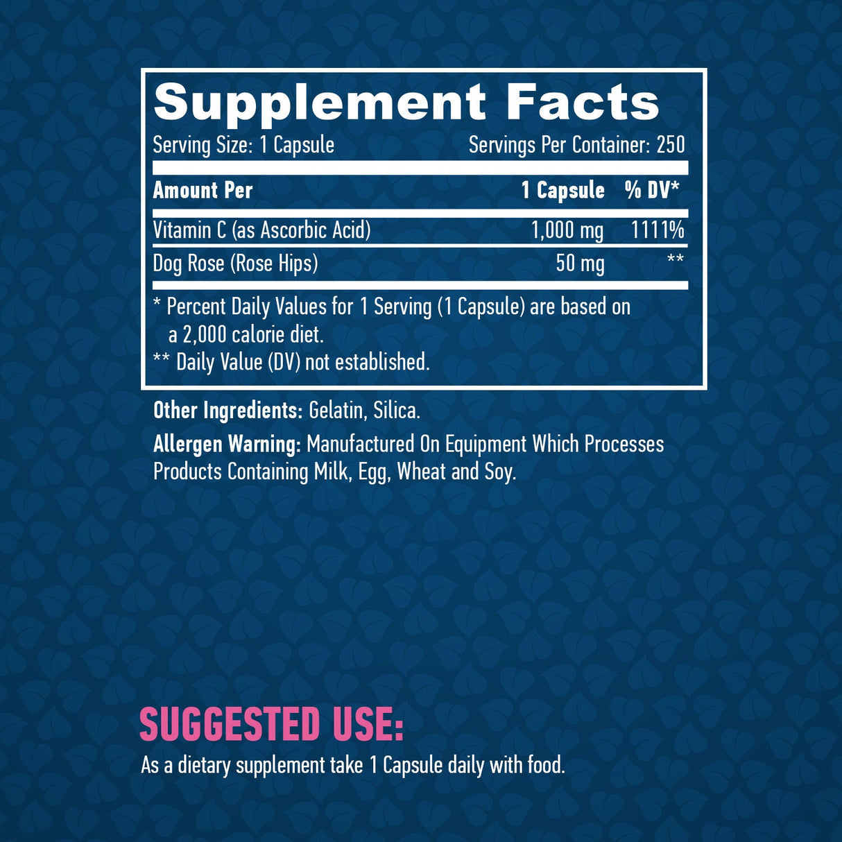 Vitamina C ad alta potenza 1.000 mg con rosa canina 250 capsule.
