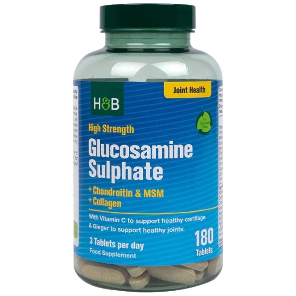 Solfato di glucosamina ad alta resistenza | Con Condroitina, MSM e Collagene - 180 Compresse