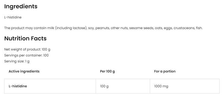 Polvere di Istidina 100 grammi