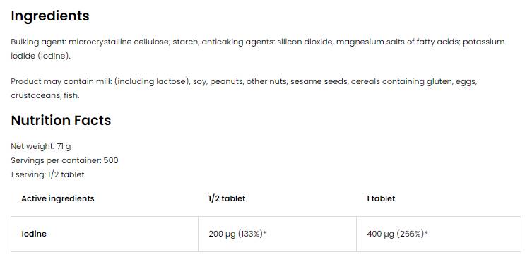 Iodio 400 mcg| Iodio di potassio 250 compresse