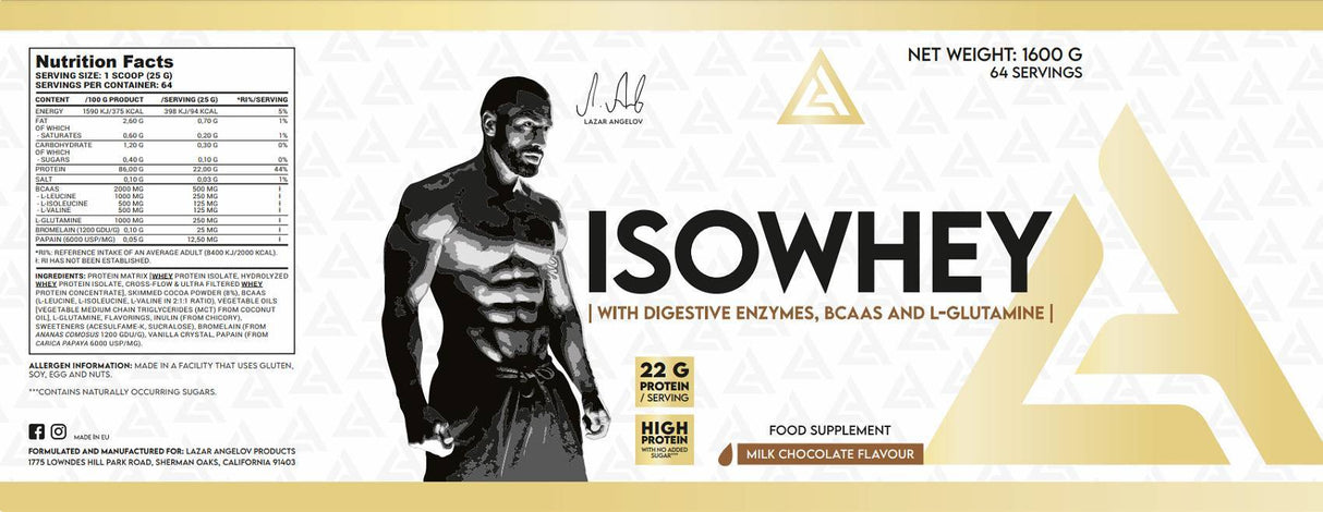 IsoWhey | Proteine del siero del latte isolate con enzimi digestivi, BCAA & Glutammina - 25 grammi