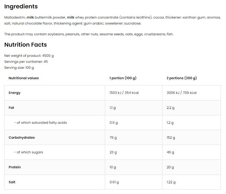 Guadagno/guadagno di massa rapido 4500 grammi