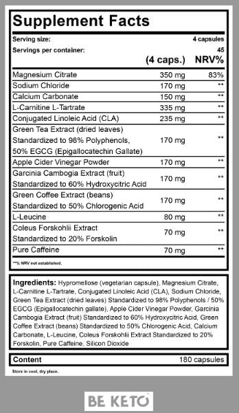 Keto Burn + Caffeina - 180 capsule