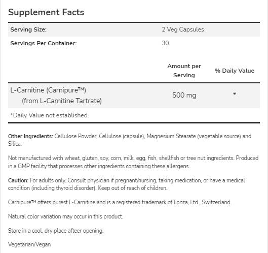 L-Carnitina 250 mg | Carnipure™ - 60 capsule