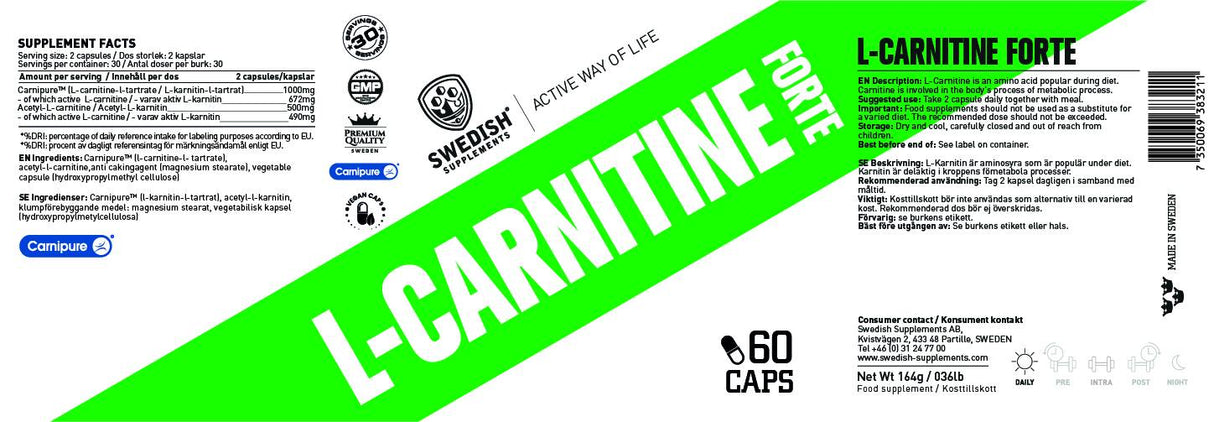 L-Carnitina Forte/Carnipure® + Acetile - 60 capsule