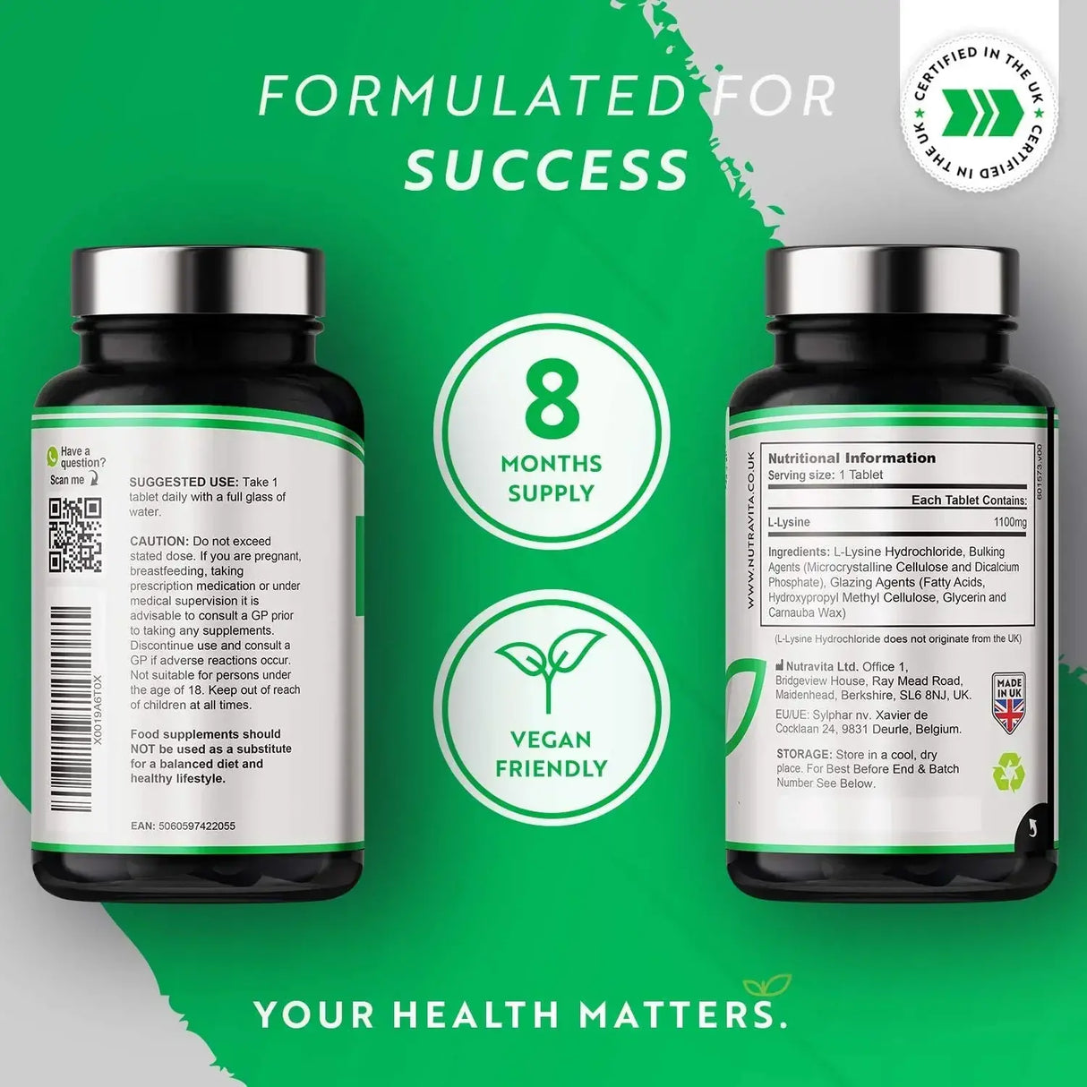 L-Lisina 1100mg 240 Compresse Vegane