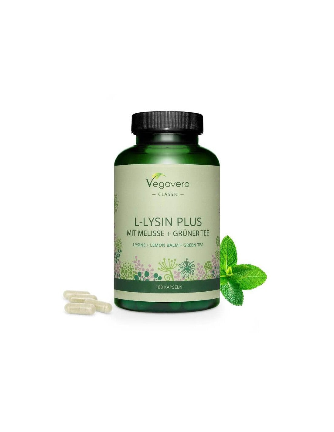 L-lysin plus mit melisse + grünter tee/ L-lysin + melissa e tè verde, 180 capsule, 100% vegano <tc>Vegavero</tc>