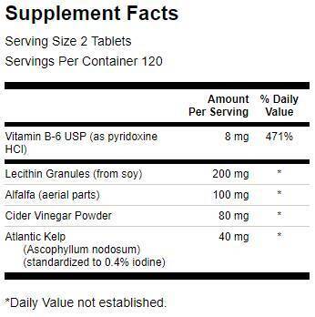 Lecitina, Kelp, B-6, & Aceto di sidro 428 mg - 240 compresse