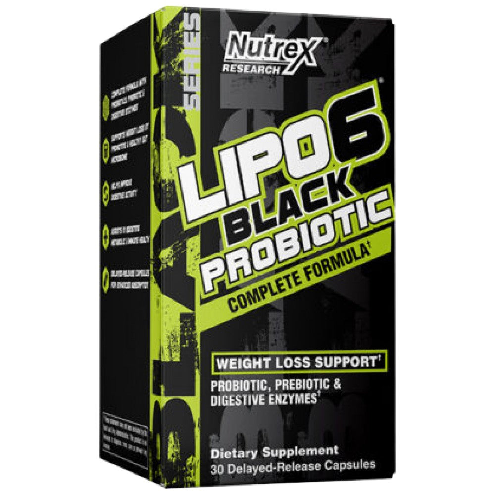 Lipo 6 Nero Probiotico | Formula completa con prebiotici + enzimi digestivi - 30 capsule