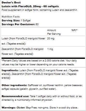 Luteina 20 mg | Con FloraGLO - 60 capsule di gel