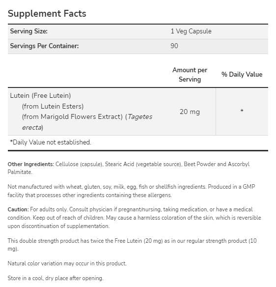 Esteri di luteina 20 mg | Doppia forza - 90 capsule