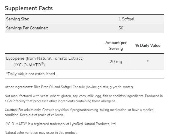 Licopene 20 mg | LYC-O-MATO® - 50 capsule di gel