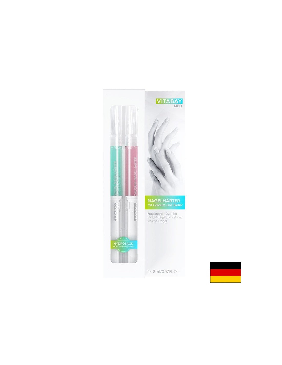 MED Nagelhärter Duo-Set - Set di duo rinforzanti per unghie con calcio e biotina, 2 x 2 ml <tc>Vitabay</tc>