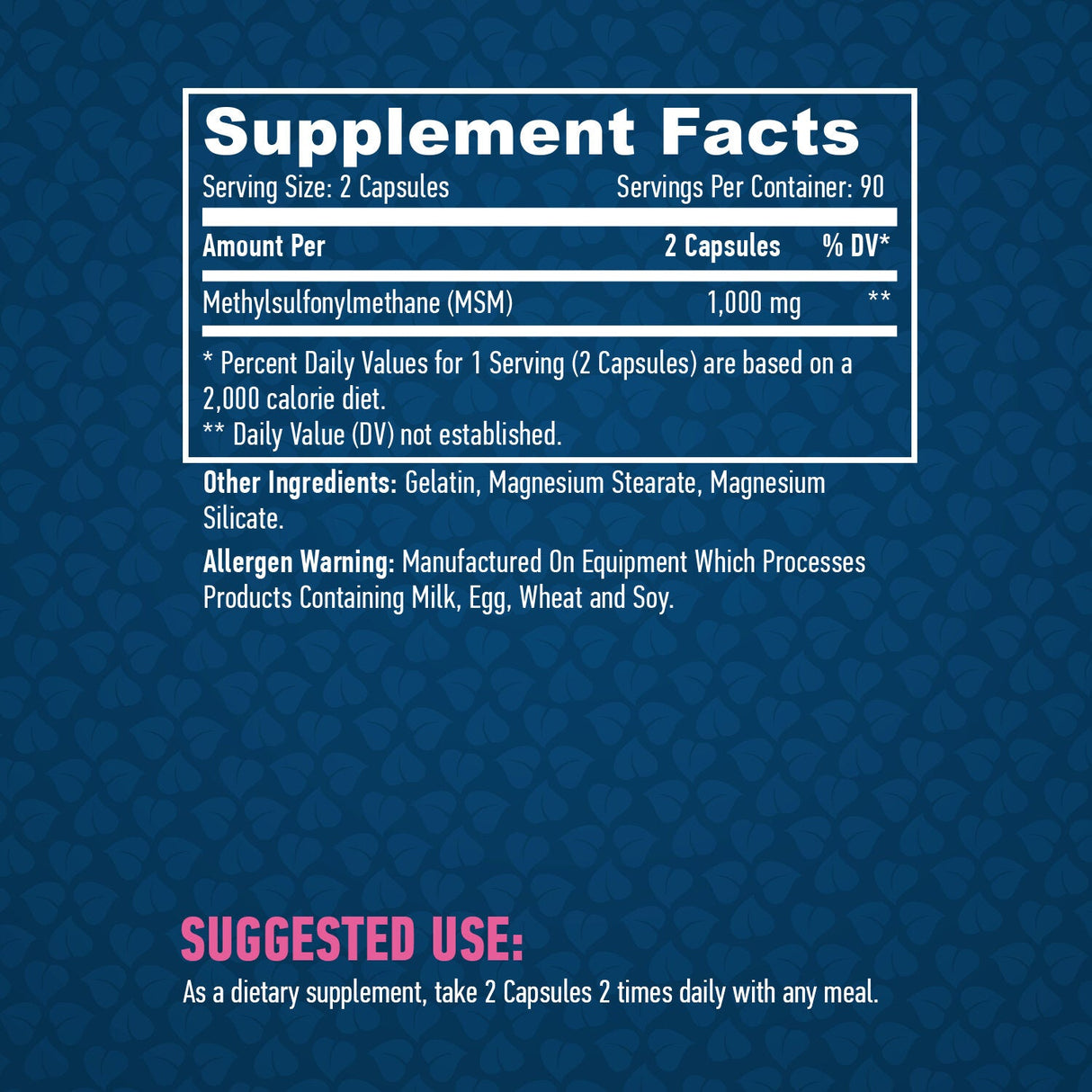MSM 500 mg. /180 capsule.