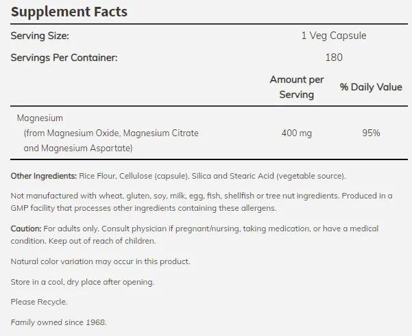 Capsule di magnesio 400 mg - 180 capsule