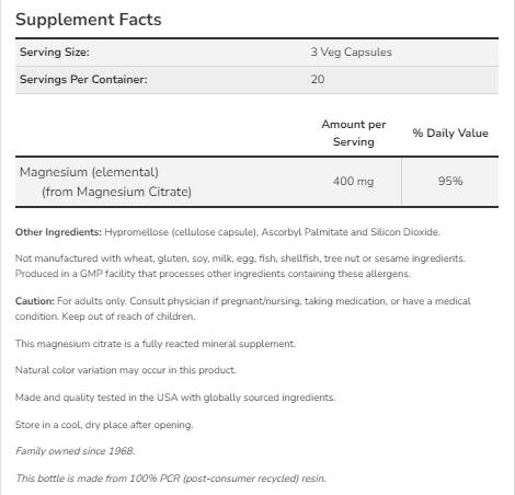 Citrato di magnesio 400 mg - 120 capsule
