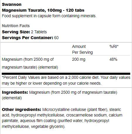 Taurato di Magnesio 100 mg - 120 Compresse