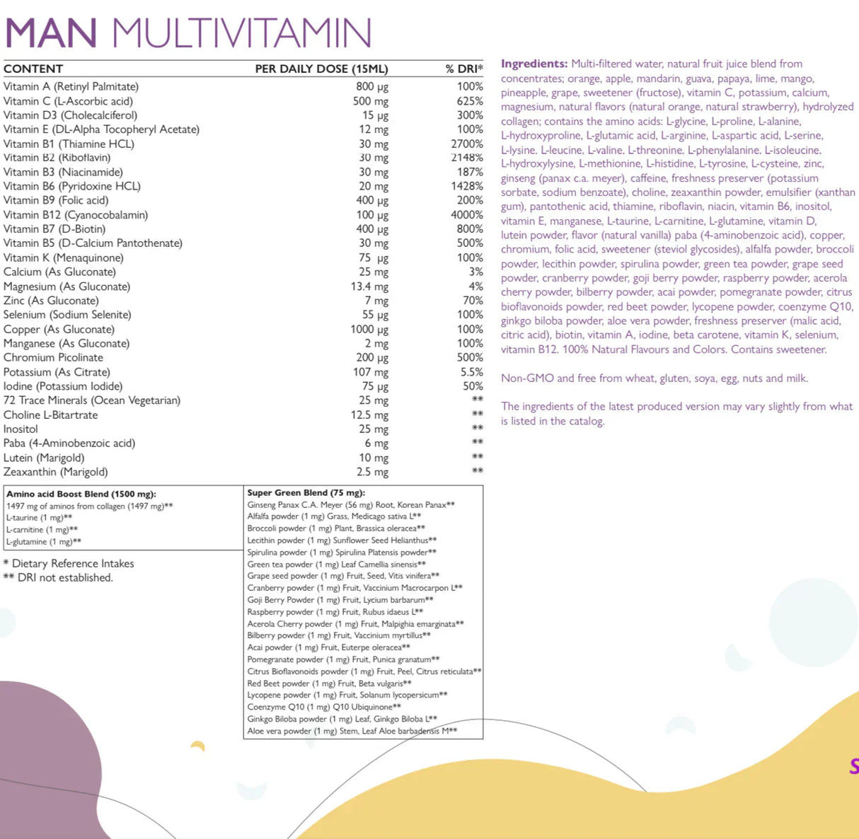 Man multivitaminici per uomo con collagene 1497 mg - 147 principi attivi /500 ml/
