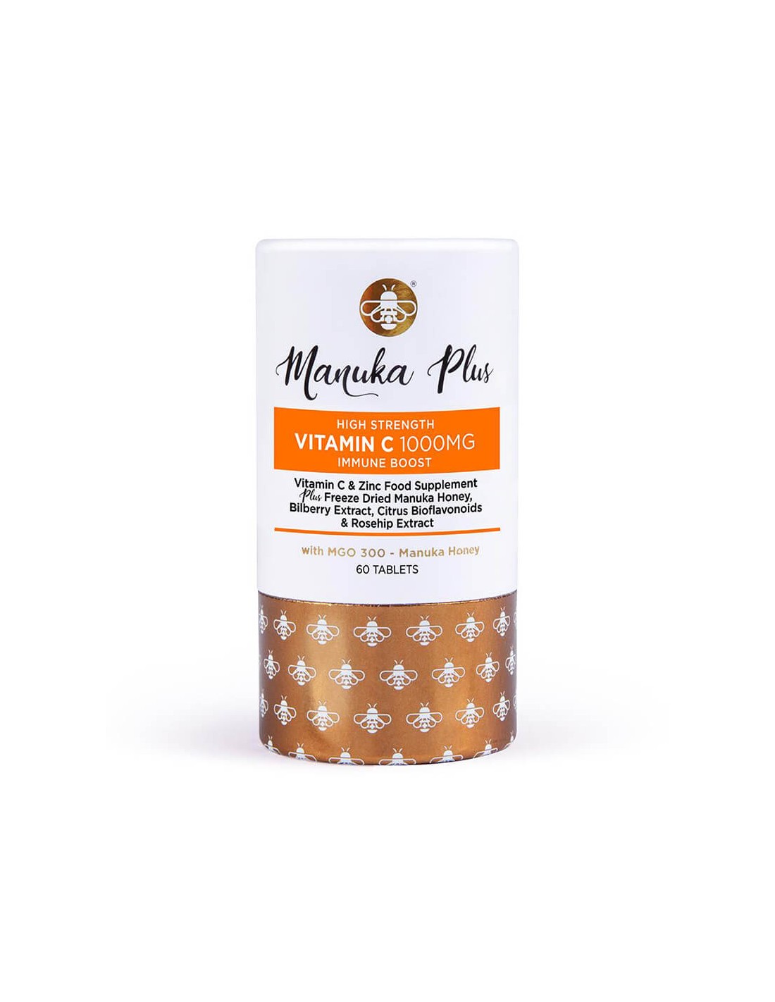 Manuka Plus Vitamina C Immune Boost ad alta resistenza con MGO 300/Formula per una forte immunità con miele di manuka, 60 compresse