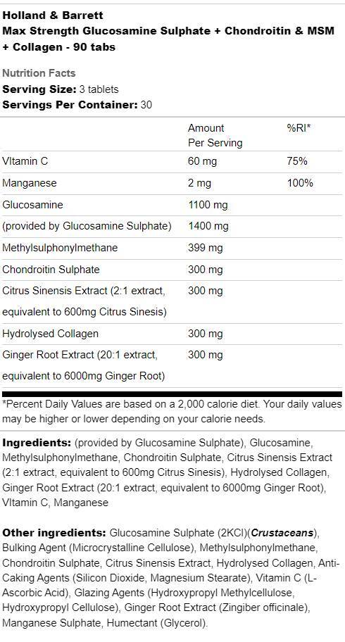Solfato di glucosamina a massima potenza | Inoltre condroitina, MSM e collagene - 180 compresse