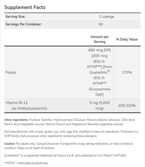 Metile B-12 5000 mcg | con Acido Folico Quatrefolic® - 60 compresse sublinguali