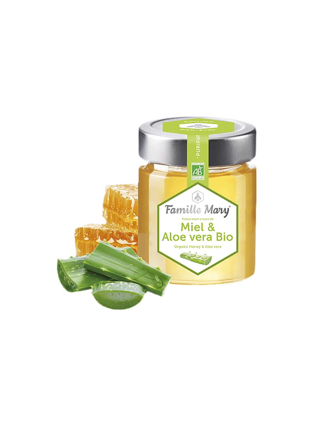 Miele & Aloe Vera Bio/Miele di acacia bio + aloe vera, 170 g Famille Mary