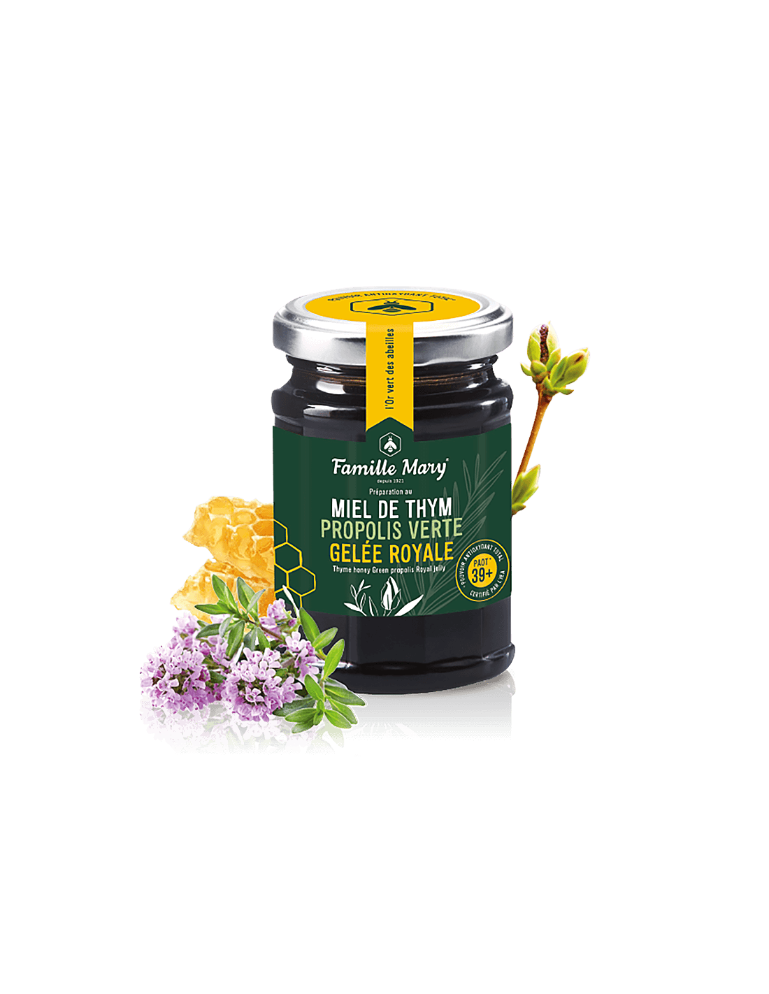 Miel De Thym, Propolis Verte, Gelee Royal /Miele di timo, propoli verde e pappa reale, 200 g Famille Mary