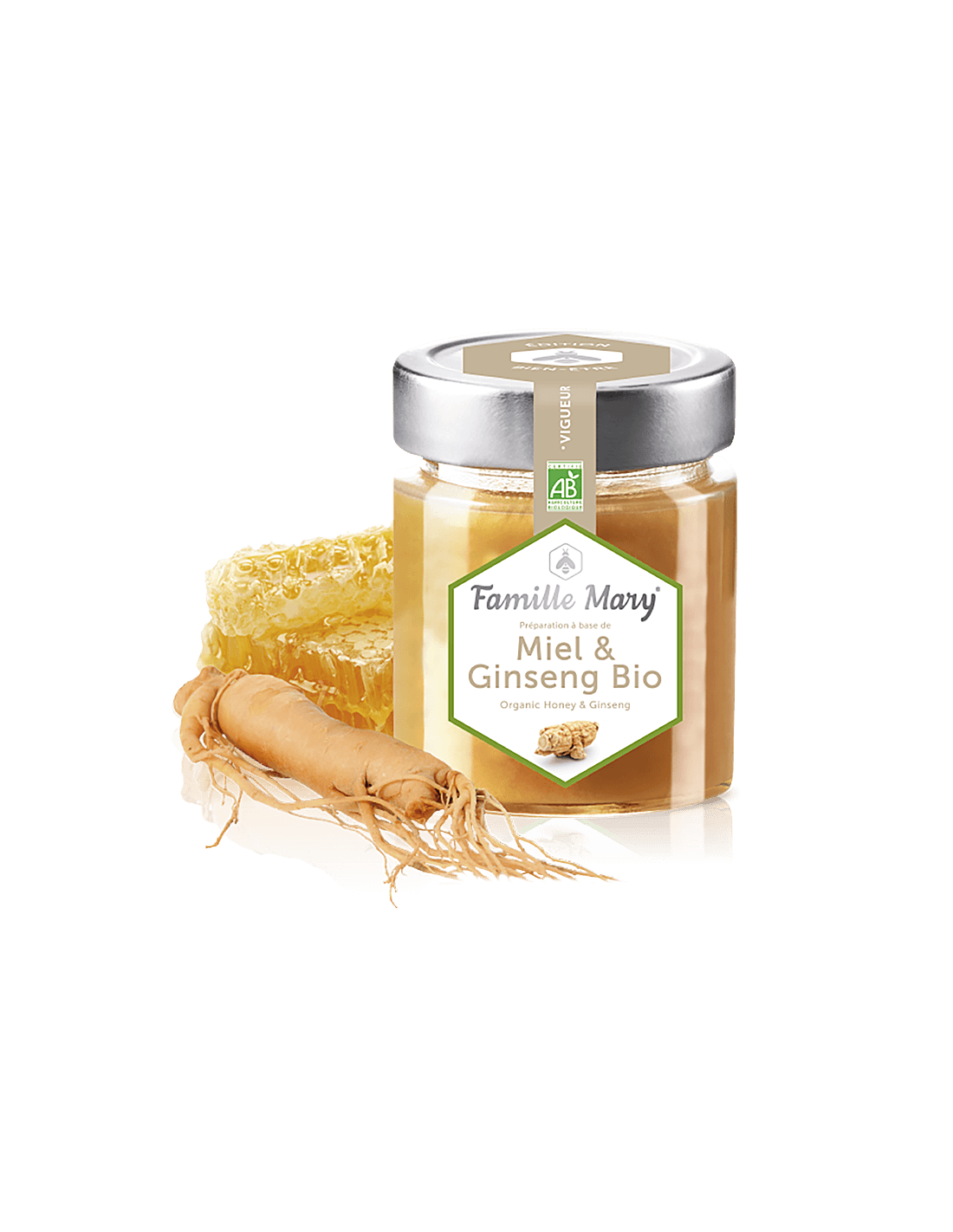 Miele & Ginseng Bio/Miele biologico di fiori di bosco + ginseng, 170 g Famille Mary