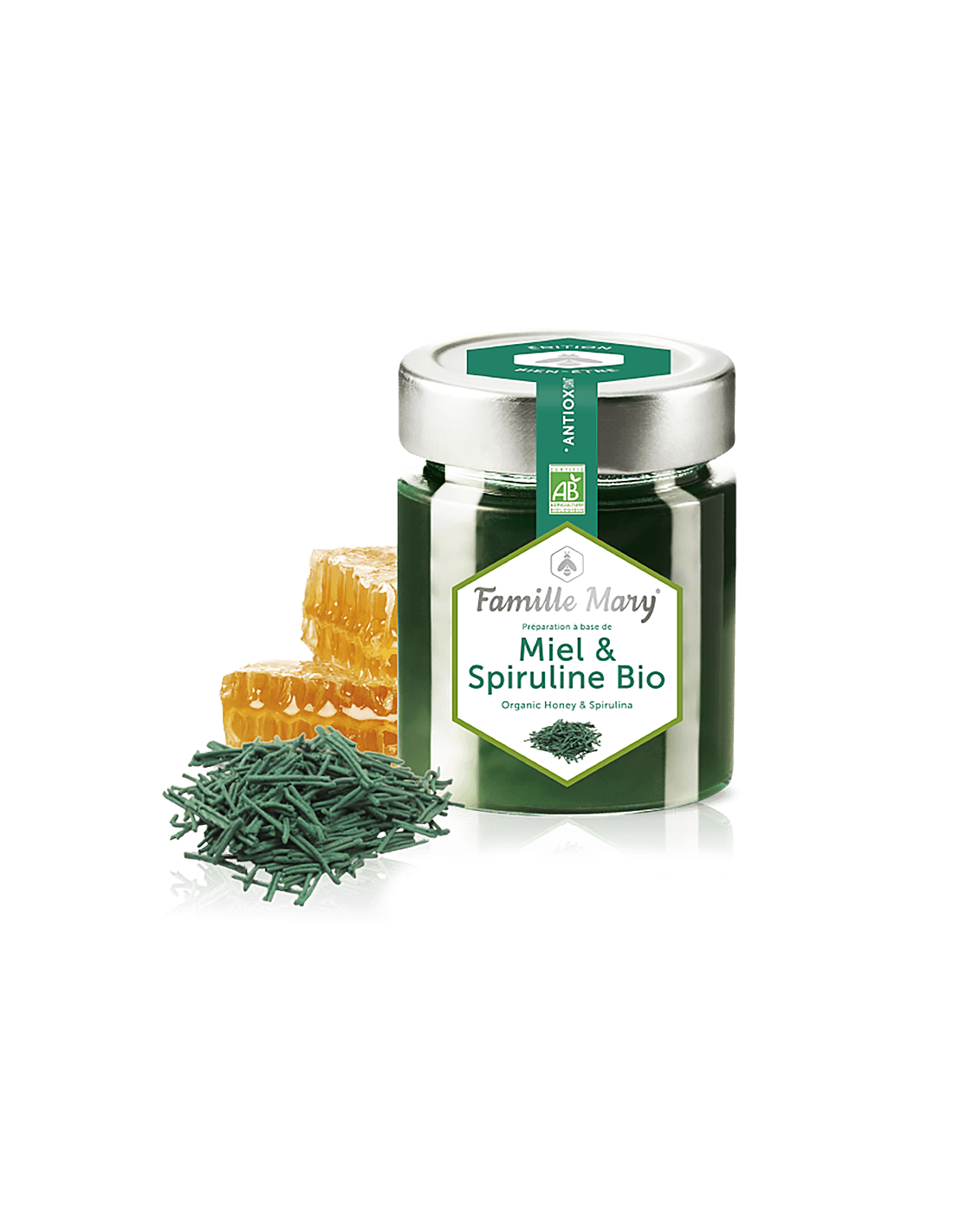 Miele & Spirulina Bio/Miele di acacia bio + spirulina, 170 g Famille Mary