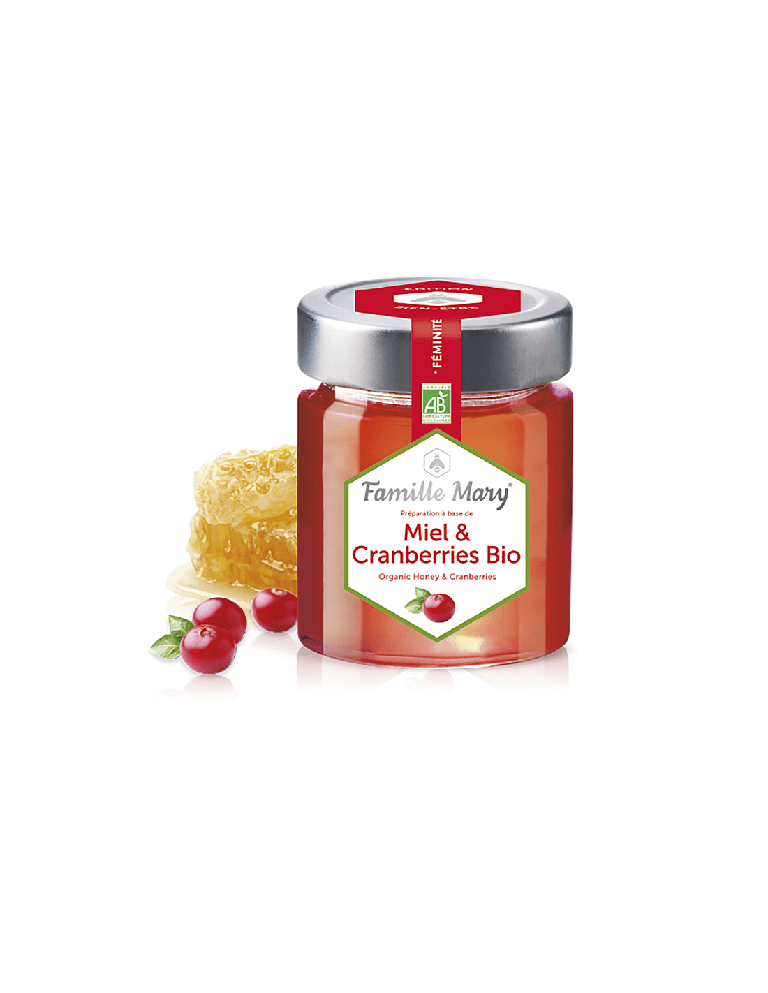 Miele e Mirtilli Rossi Bio/Miele Bio di Acacia + Mirtilli Rossi, 170 g Famille Mary