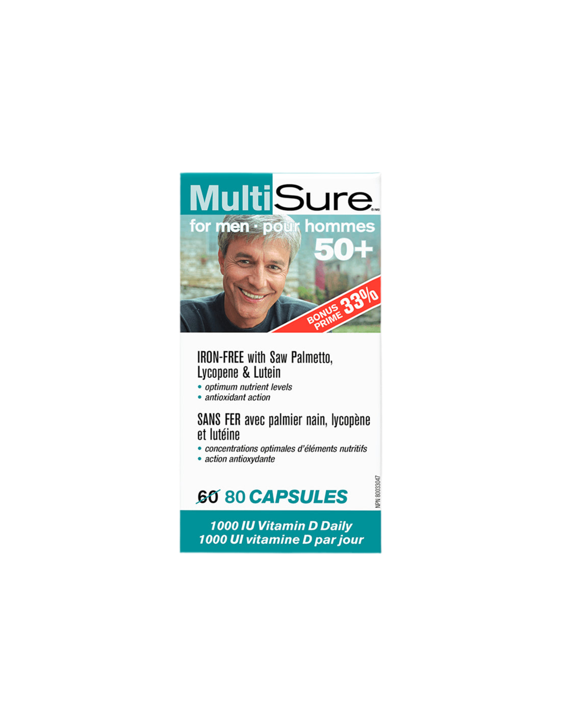 MultiSure® Men 50+/Multivitaminici per uomini 50+ (con luteina, licopene e saw palmetto), 80 capsule