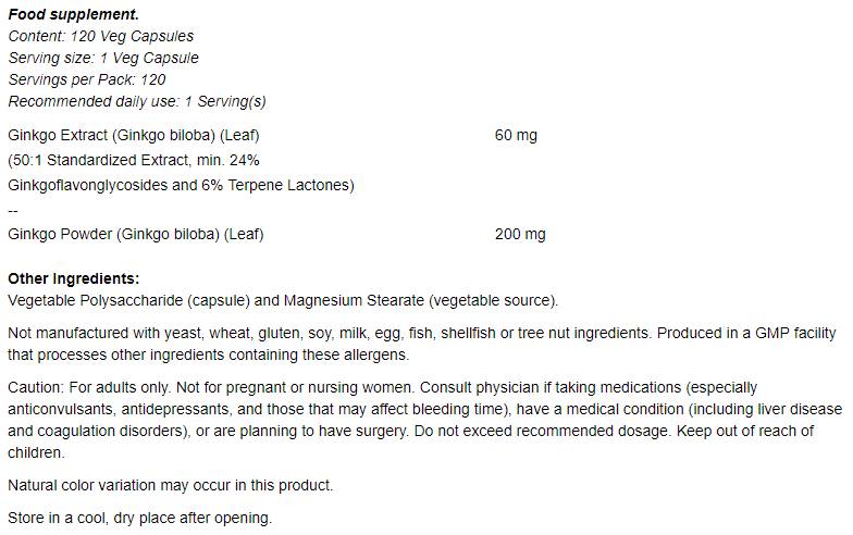 Ginkgo Biloba 60 mg - 60 capsule