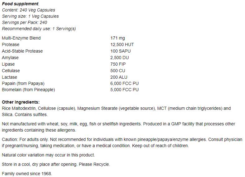 Enzimi vegetali - 240 capsule