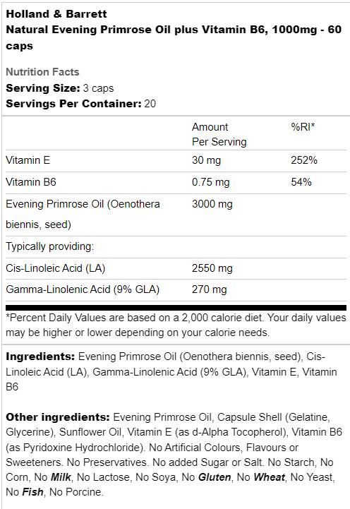 Olio di enotera naturale 1000 mg | Inoltre vitamina B6 - 60 capsule
