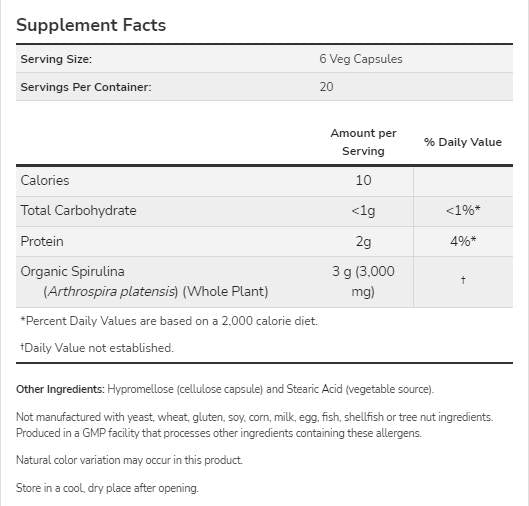Spirulina naturale 500 mg - 120 capsule