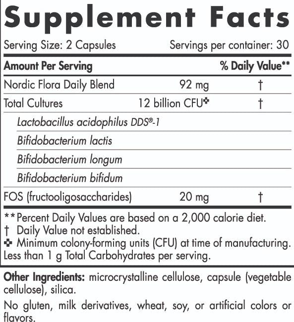 Nordic Flora Probiotico quotidiano | 12 miliardi di cellule attive - 60 capsule