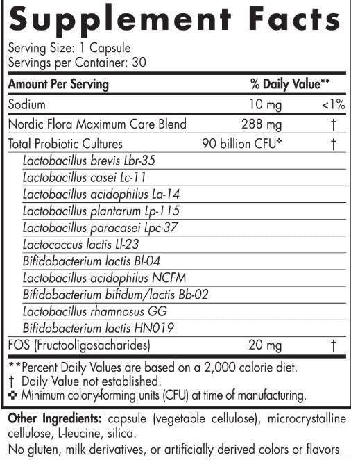 Nordic Flora Probiotic Massima cura | 90 miliardi di cellule attive - 30 capsule