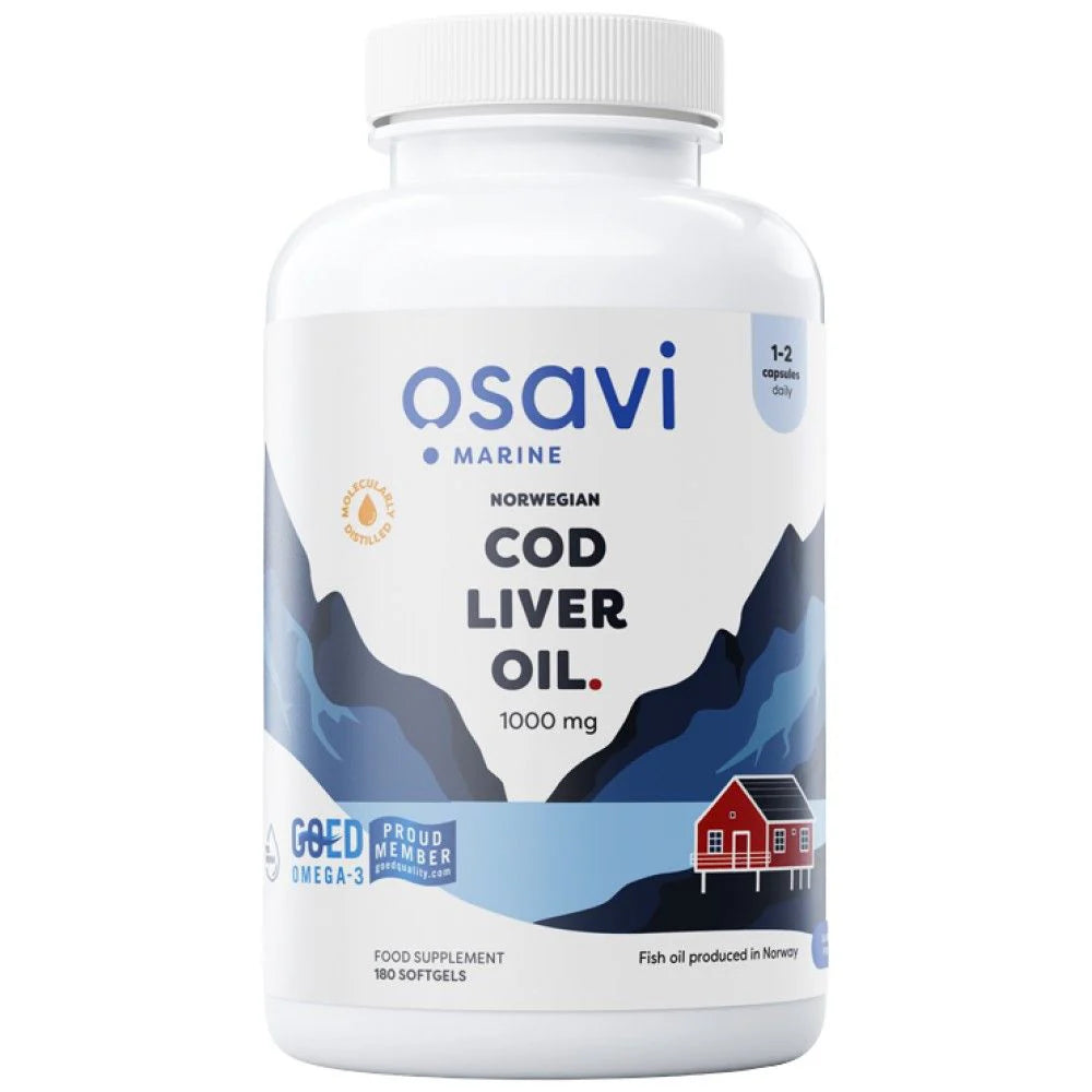 Olio di fegato di merluzzo norvegese 1000 mg | Aromatizzato al Limone - 180 Capsule Gel