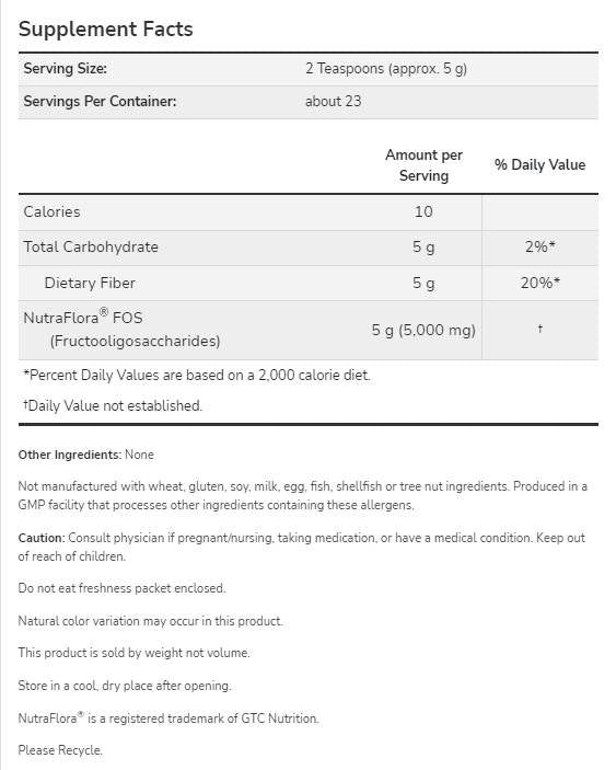 NutraFlora® FOS in polvere - 113 grammi