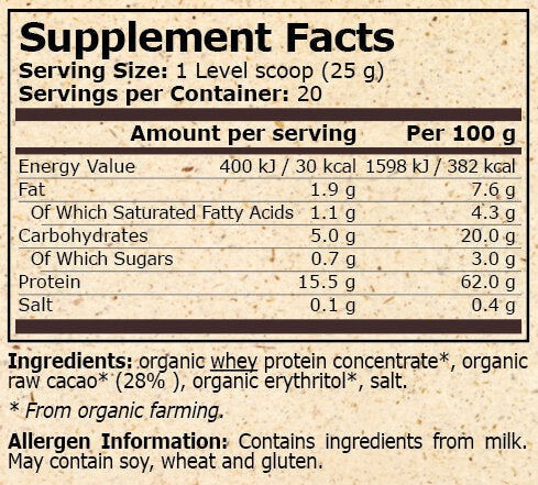 <tc>Pure Nutrition</tc> - PROTEINE DEL SIERO DI LATTE BIOLOGICHE CON CACAO - 500 g