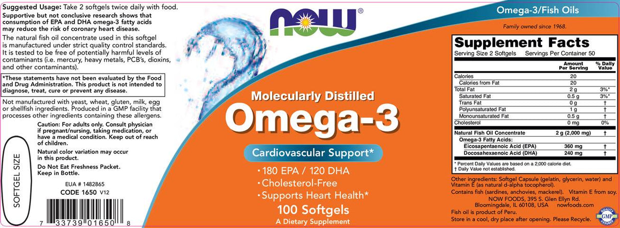 Omega 3 1000 mg/Distillato Molecolarmente - 100 Capsule di gel