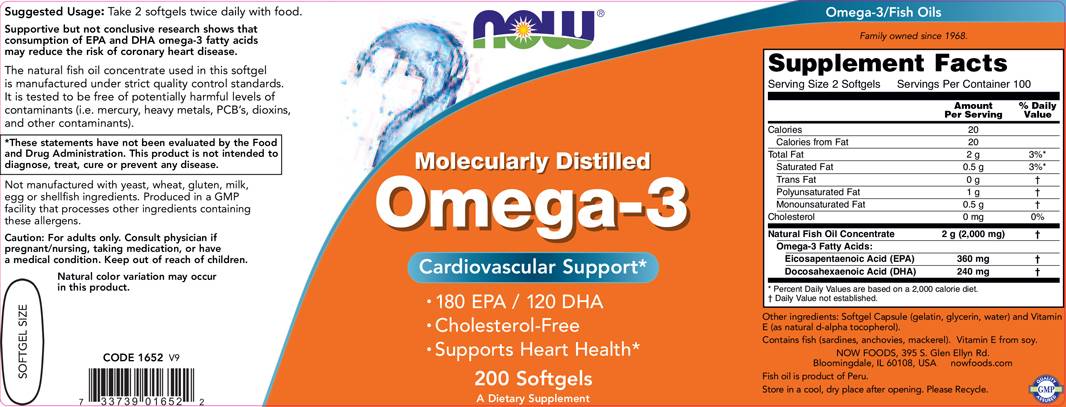 Omega 3 1000 mg/Distillato Molecolarmente - 200 Capsule di gel