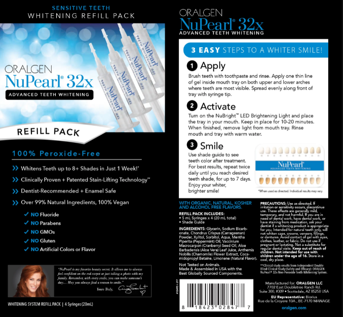 <tc>Oralgen</tc> Sistema di sbiancamento dei denti avanzato NuPearl 32x, confezione di ricarica da 3 siringhe - Sistema di sbiancamento dei denti