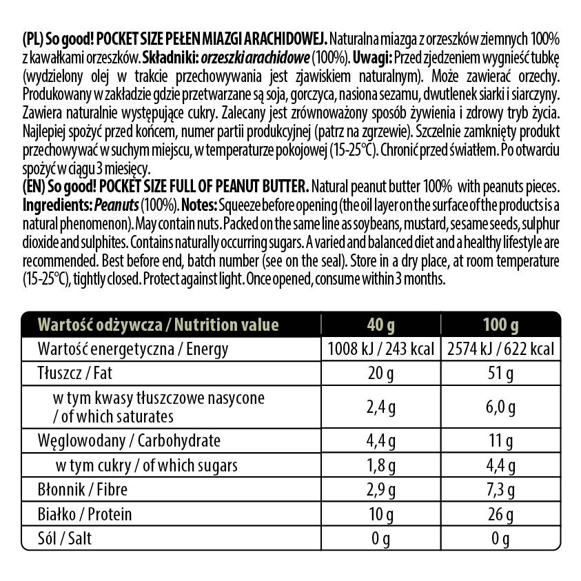 Formato tascabile/Pieno di pasta di burro di arachidi/Croccante 40 grammi