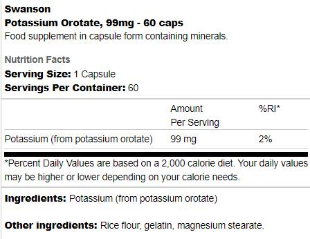 Orotato di potassio 99 mg 60 capsule